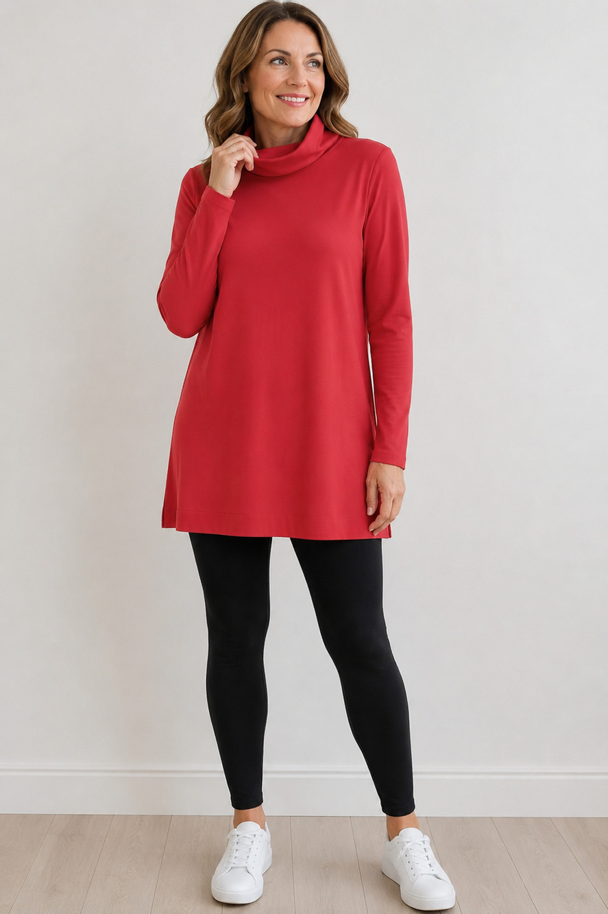 Y2K J.Jill Women's Tunic Top Size L Tall Turtleneck Long Sleeve Supima Coral